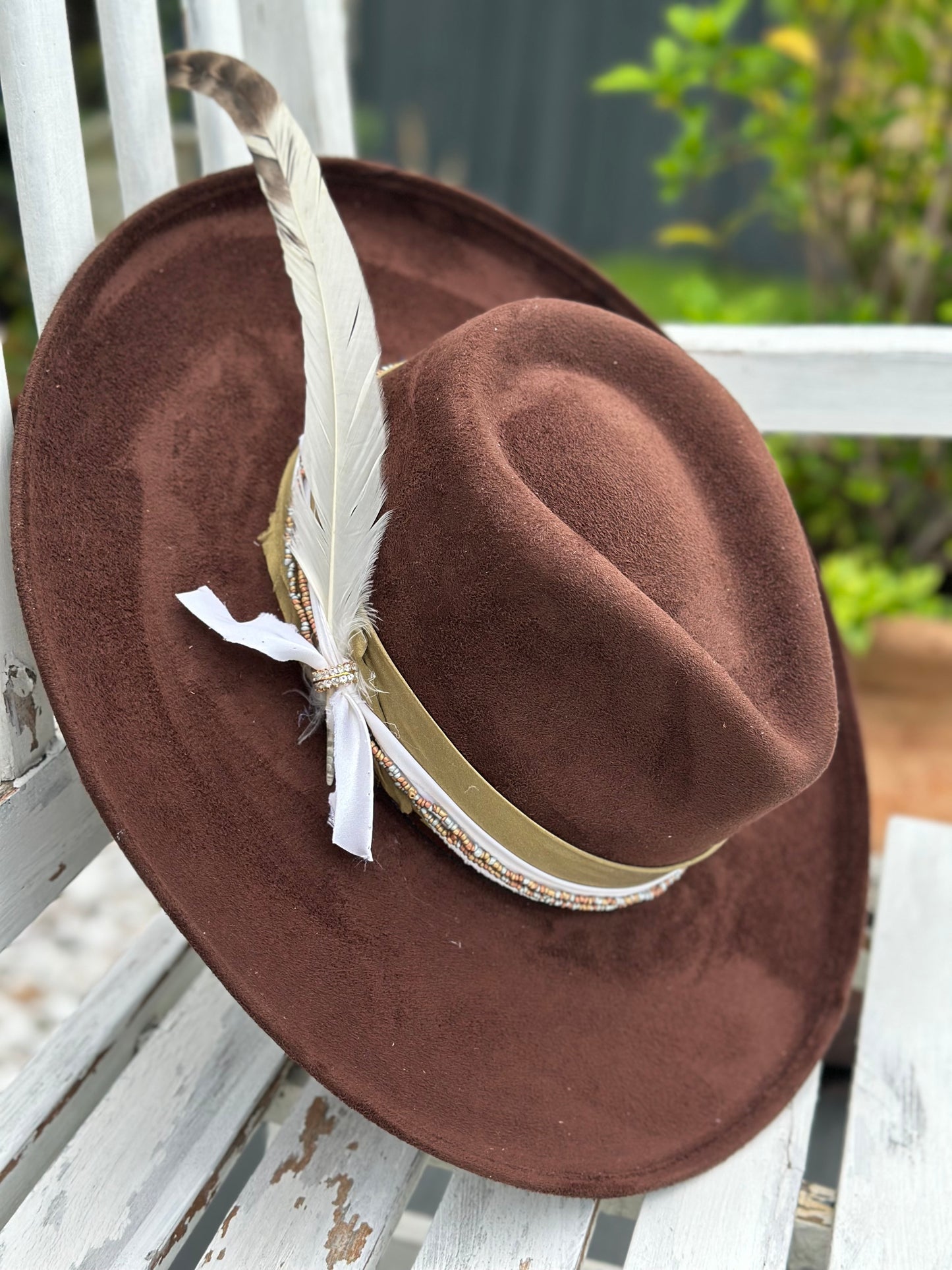 Hand Painted Brown Wide Brim Hat