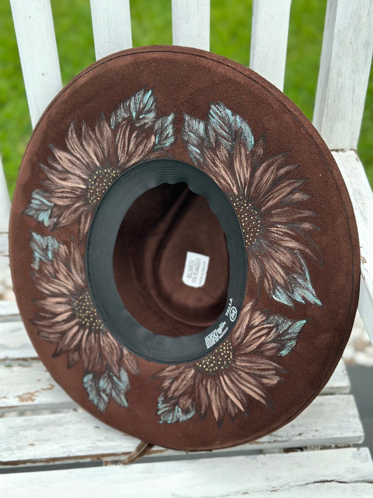 Hand Painted Brown Wide Brim Hat