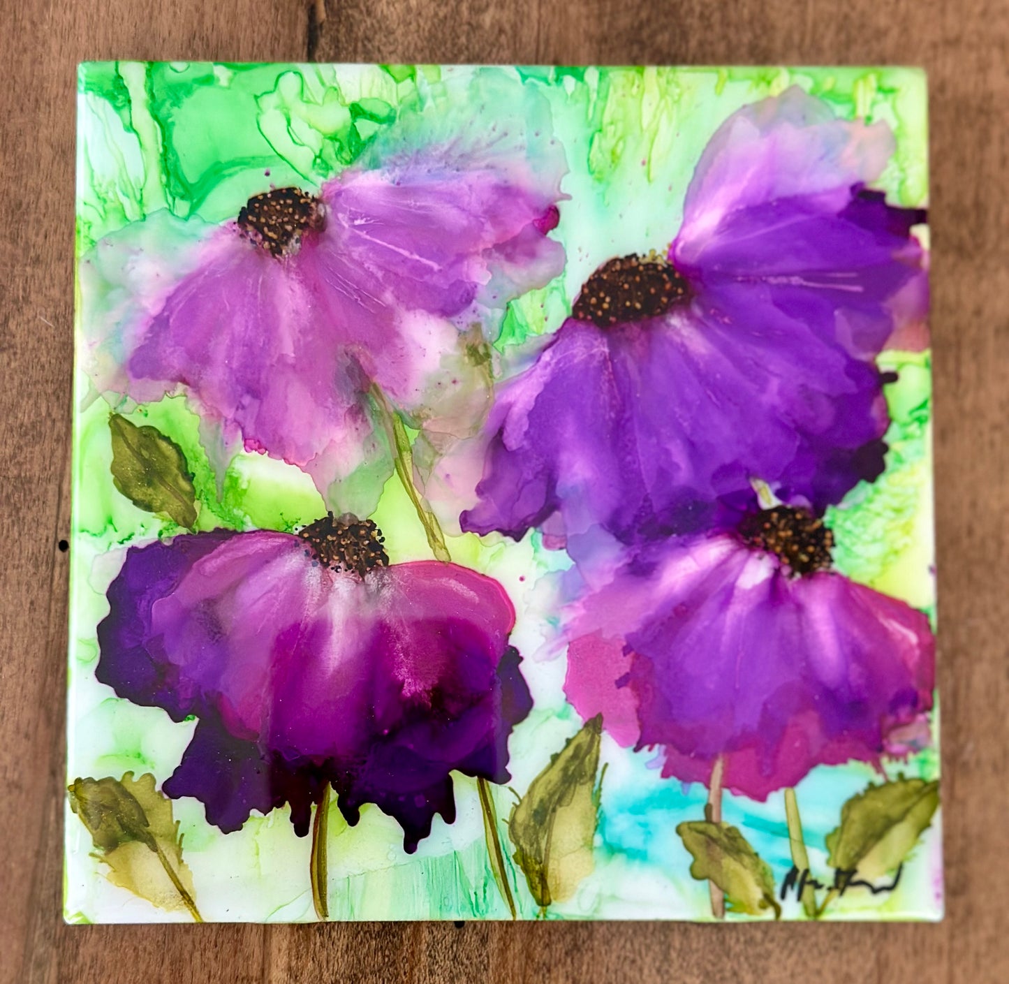 6x6 Aircan Art Purple Flowers Coaster Tile