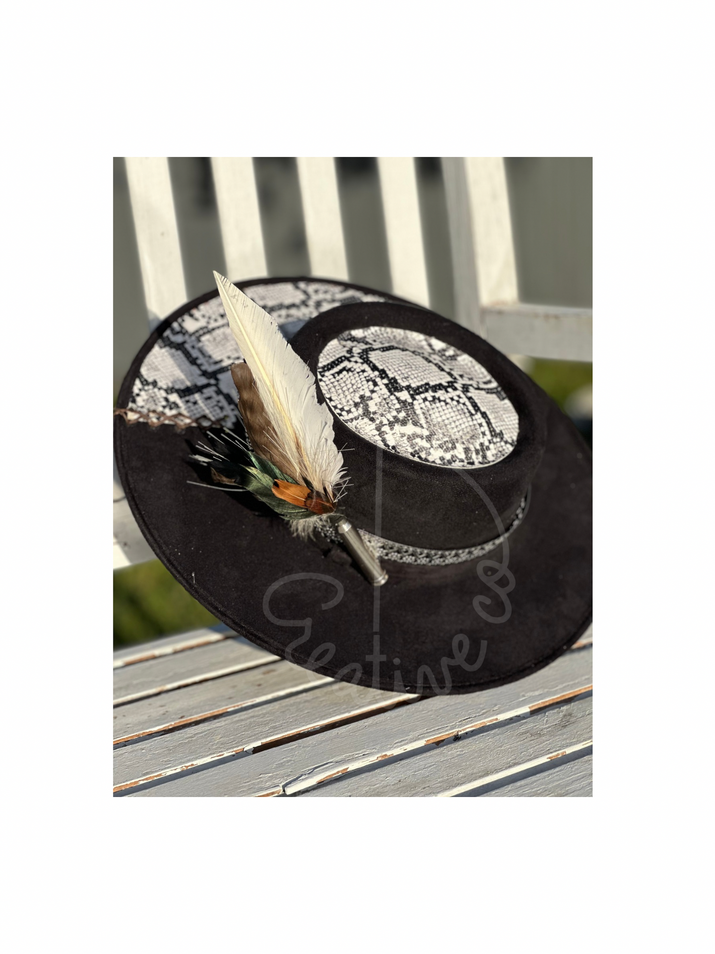 Black Snake Skin Boater Hat