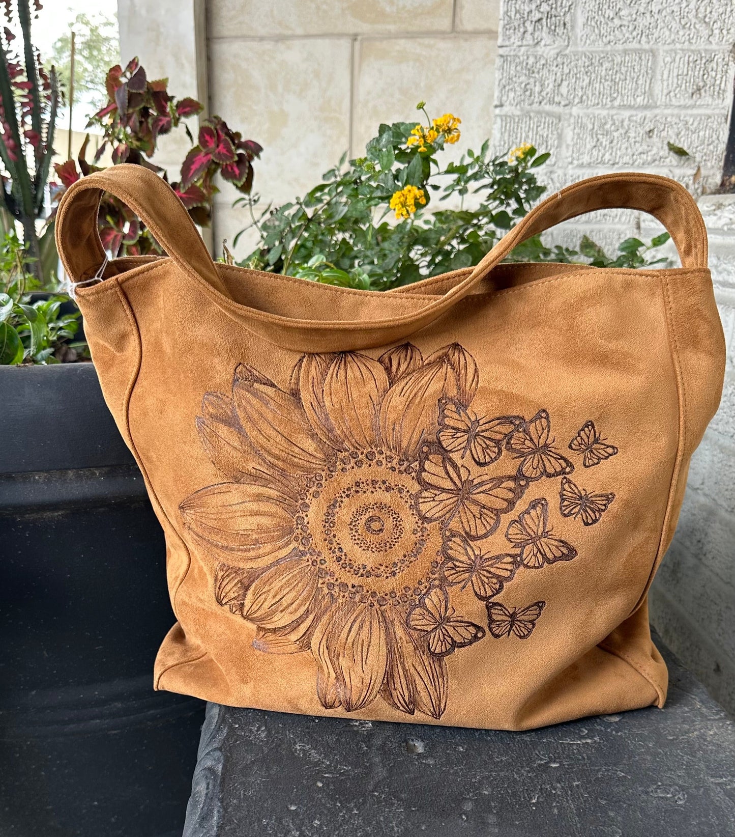 Sunflower Burned Tote