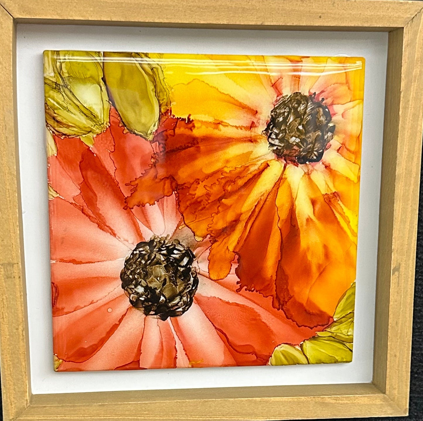 6 X 6 Two Color Sunflower Art on framed Tile