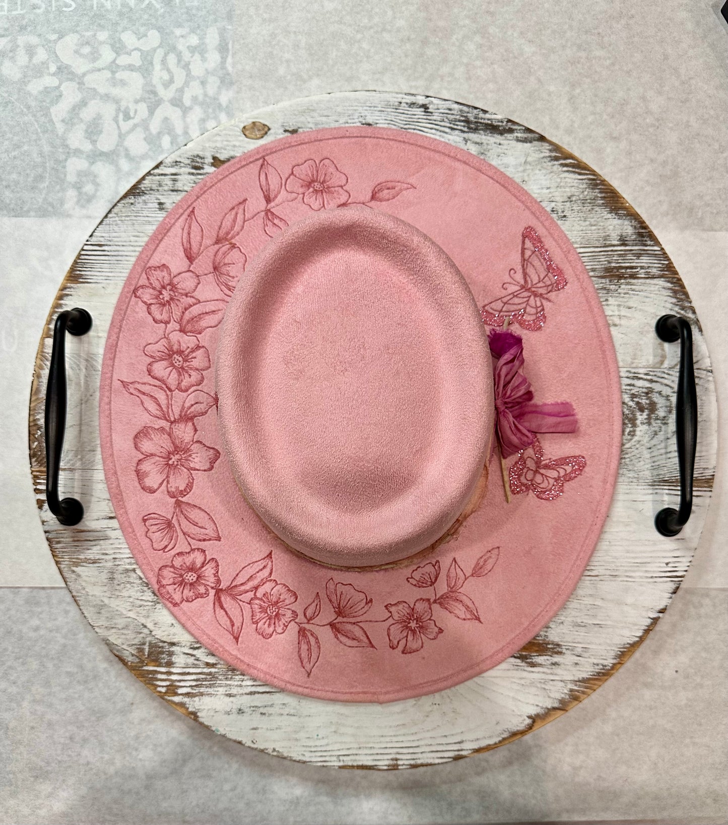 Pink Burned Boater Hat