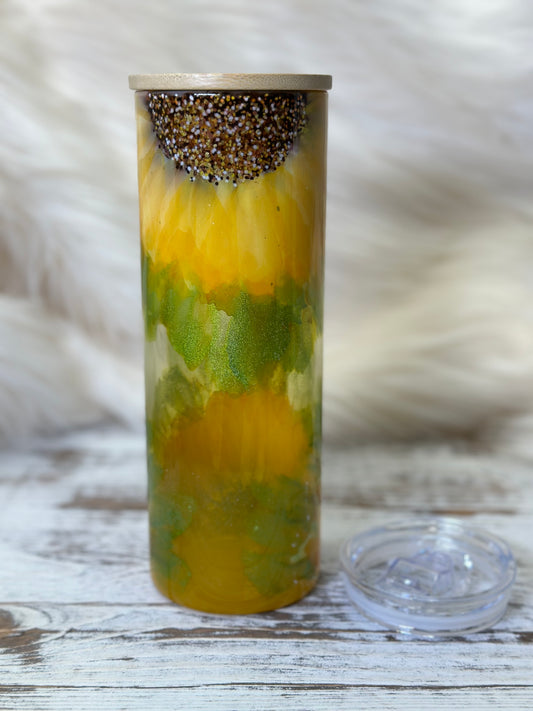 Hand Painted Sunflowers on 20 oz Glass Tumbler