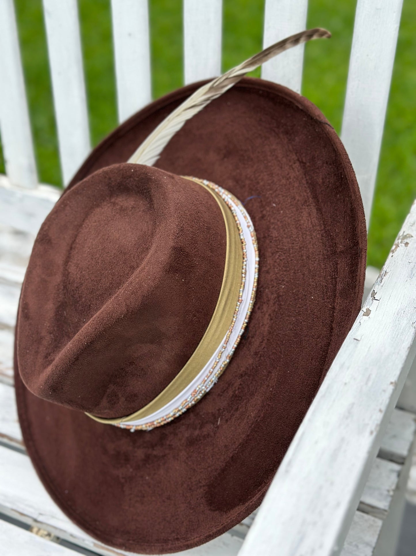 Hand Painted Brown Wide Brim Hat