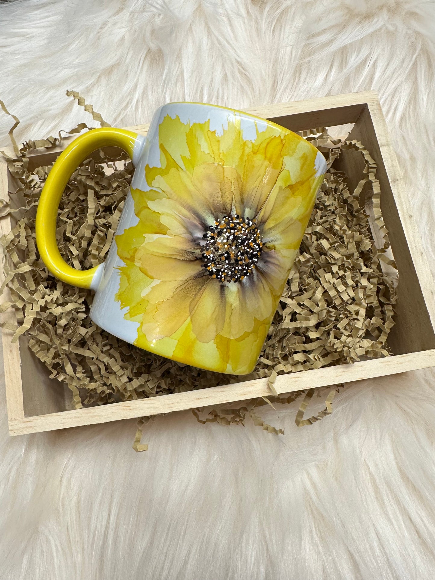 Hand Painted Sunflower on Yellow Mug