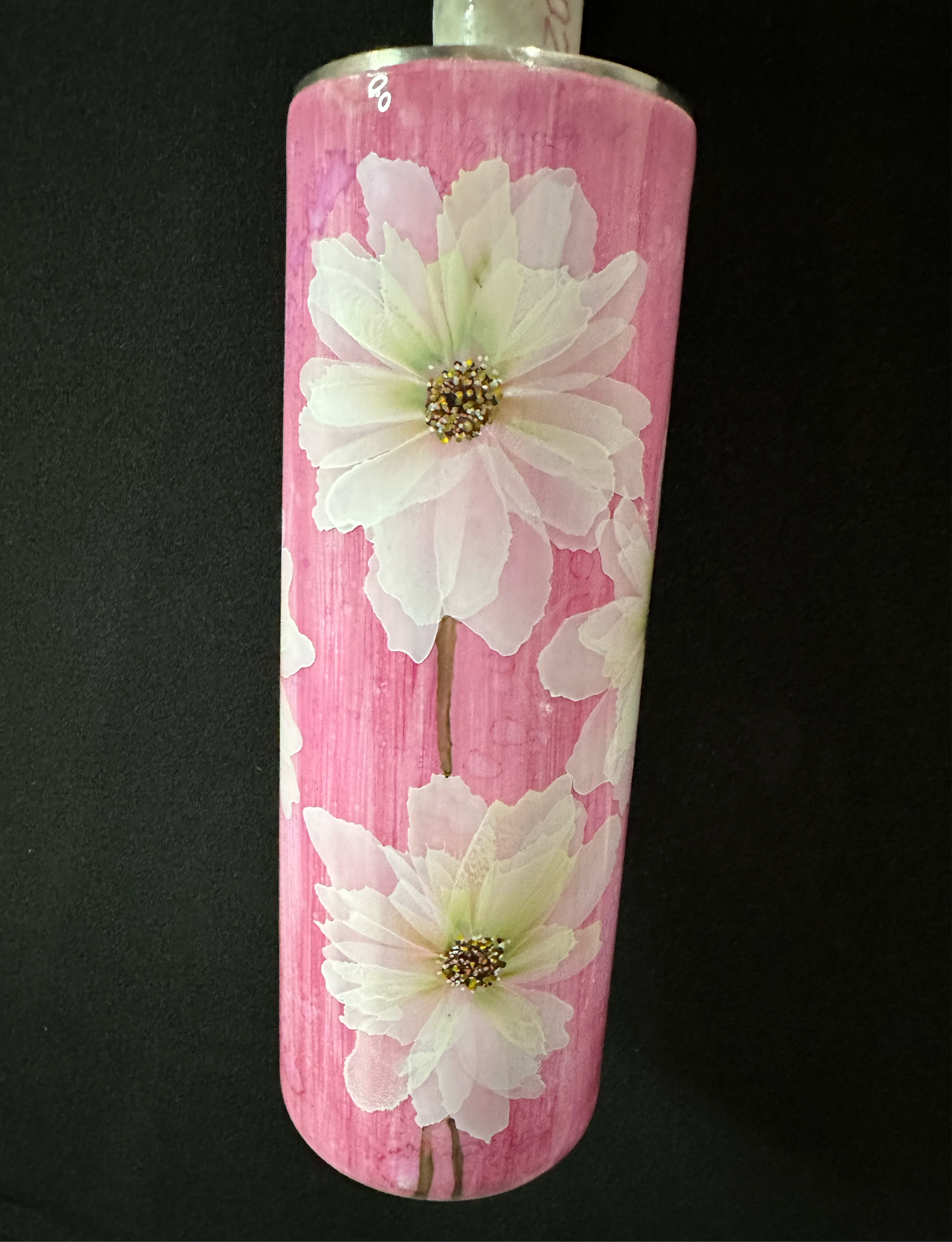 Hand painted White flowers in pink base