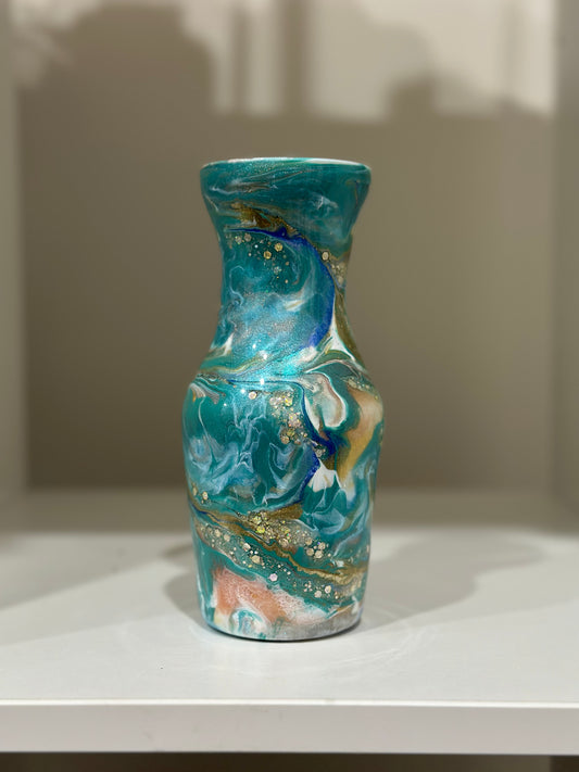 Small Resin Glass Teal Vase (5 inch)