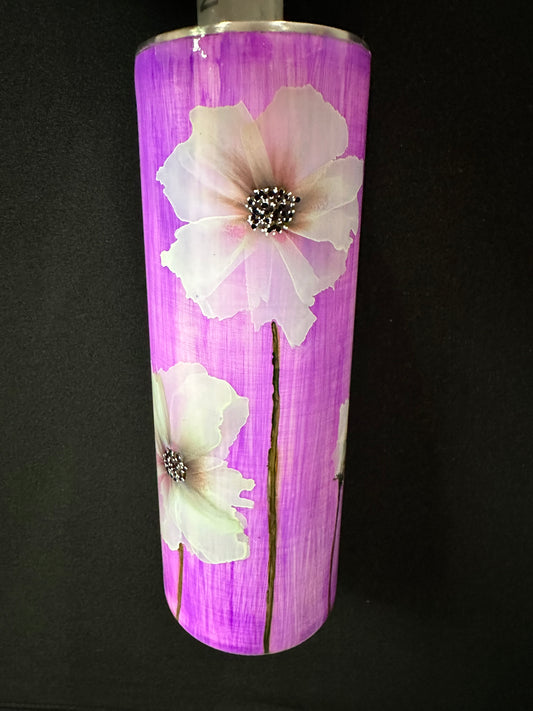 Hand painted White flowers in light purple base