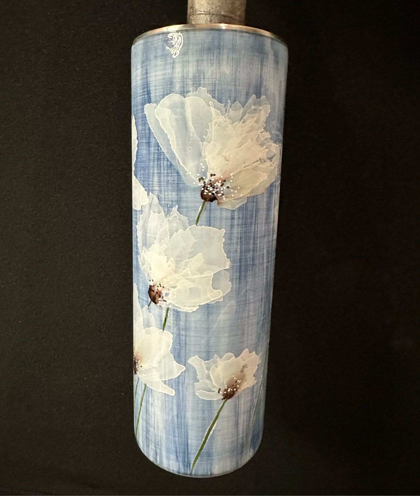 Hand painted White flowers in Denim blue base (Bee)