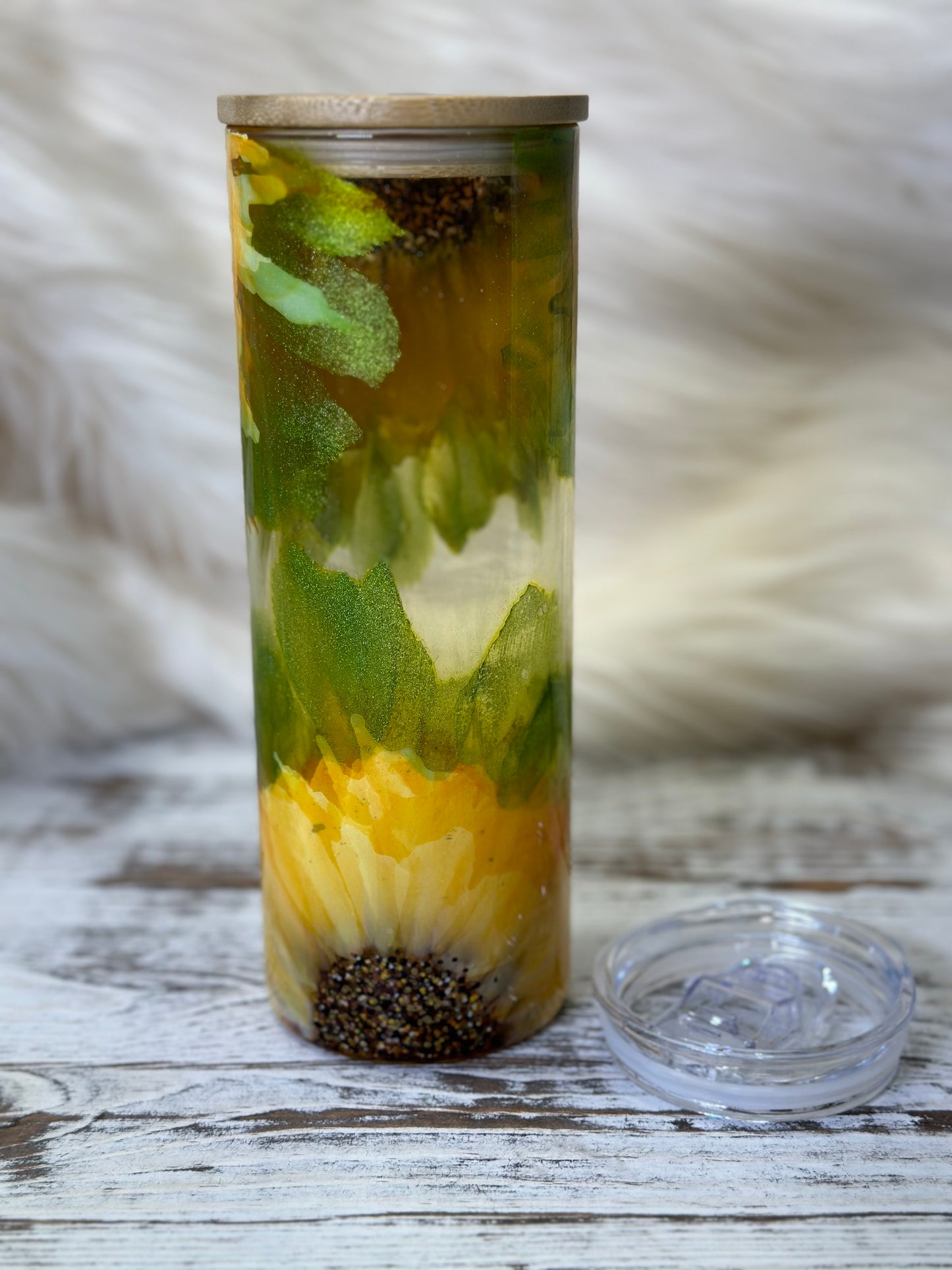 Hand Painted Sunflowers on 20 oz Glass Tumbler