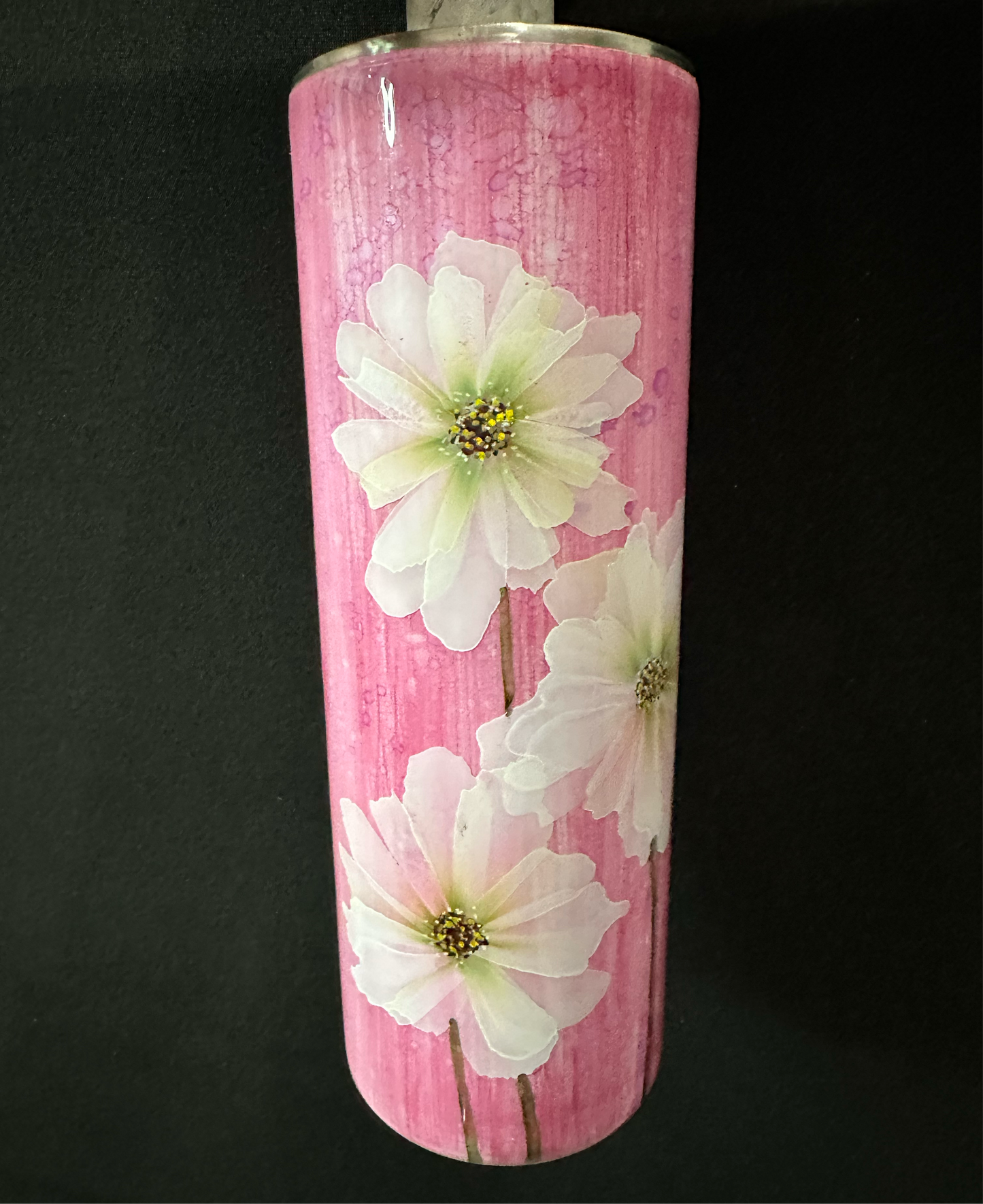 Hand painted White flowers in pink base