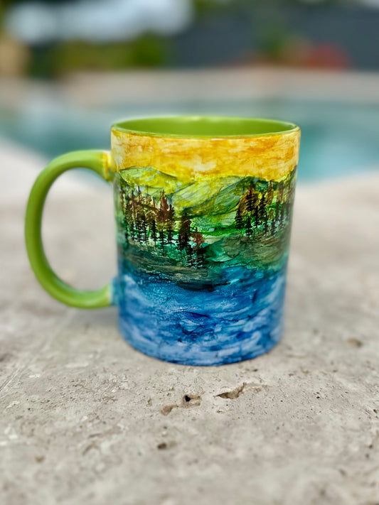 Hand painted Lake & Forrest Mug
