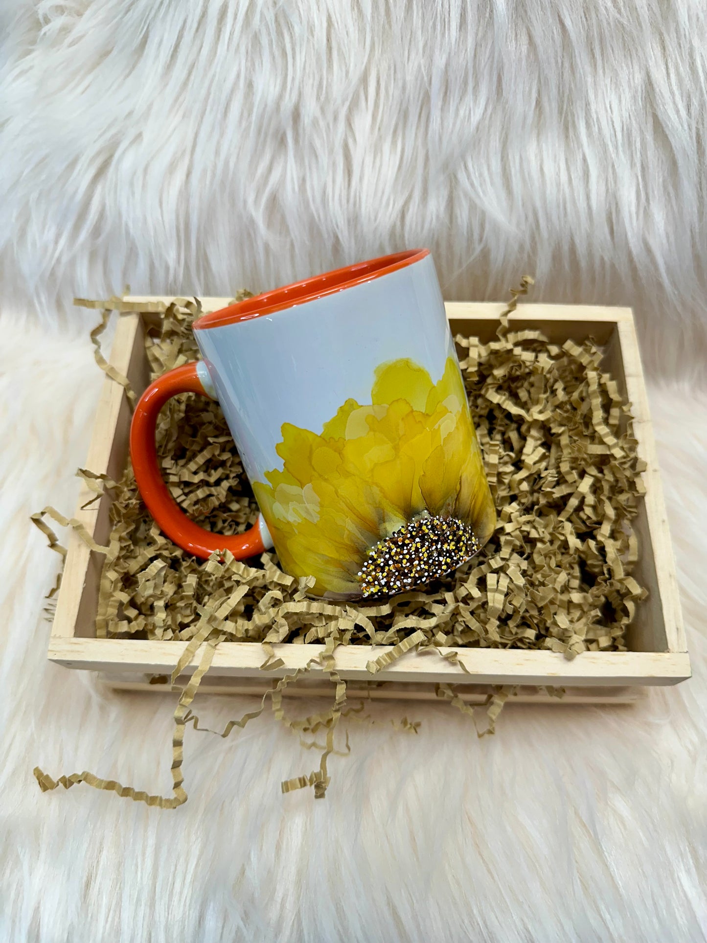 Hand Painted Sunflower on Orange Mug