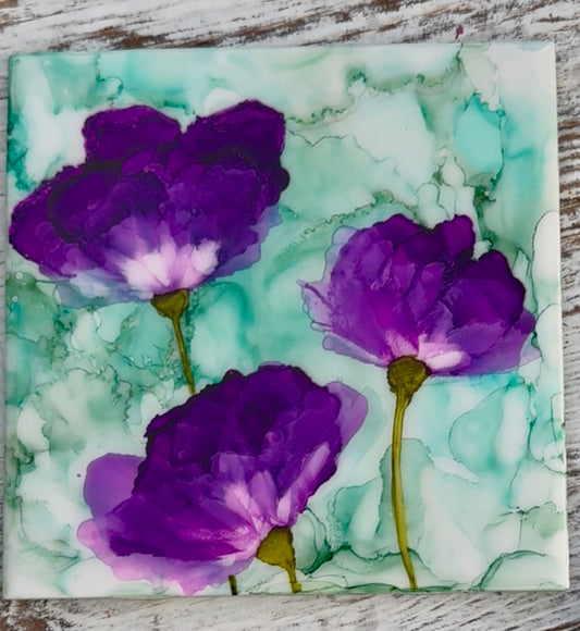 6x6 Aircan Art Purple Flowers Coaster Tile
