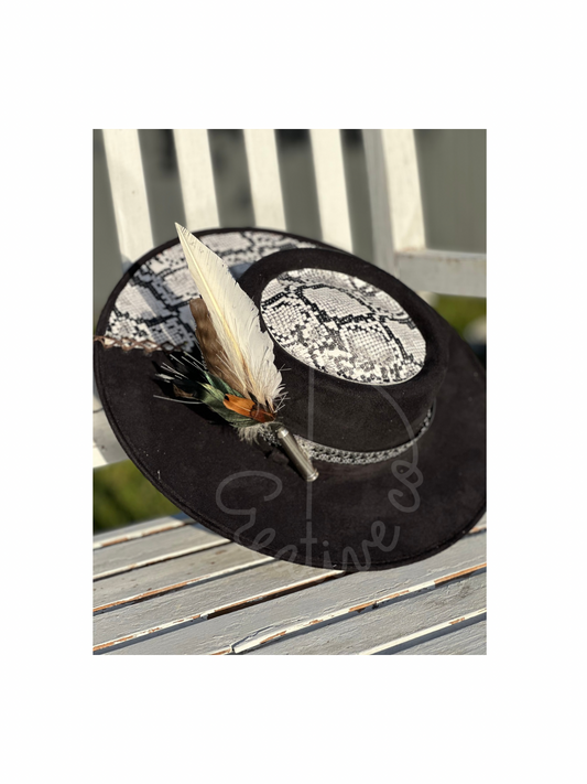 Black Snake Skin Boater Hat