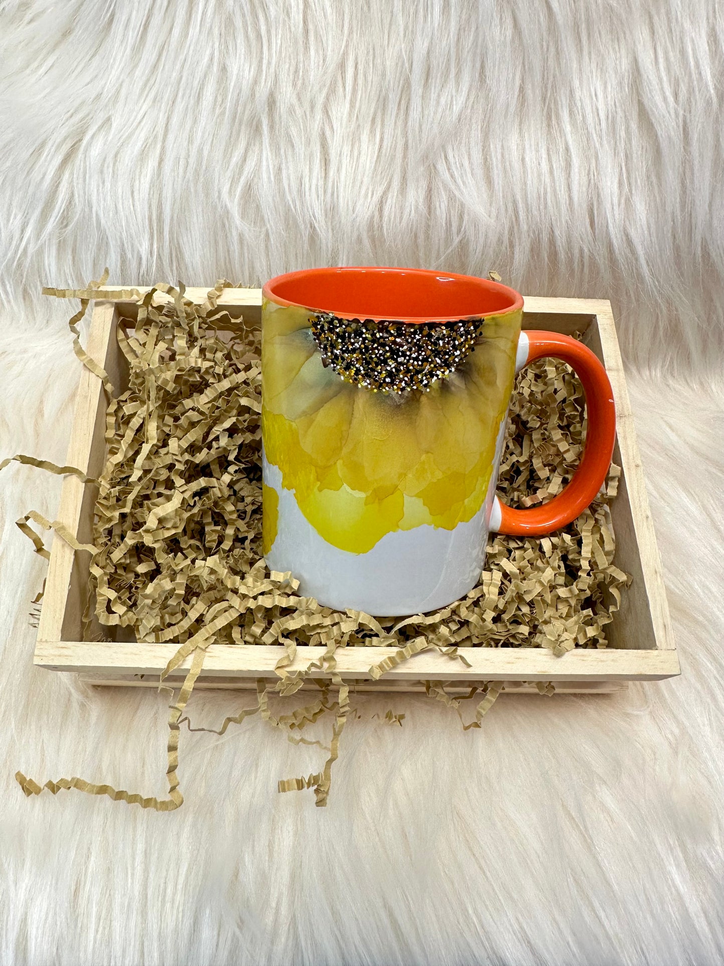 Hand Painted Sunflower on Orange Mug