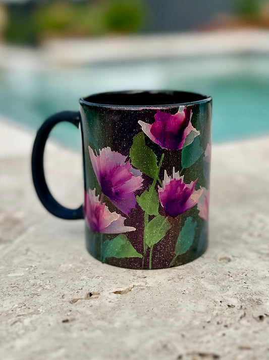 Hand painted Dark Flower Mug
