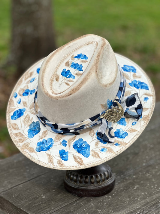 Porcelain Hand Painted print on Fedora Hat