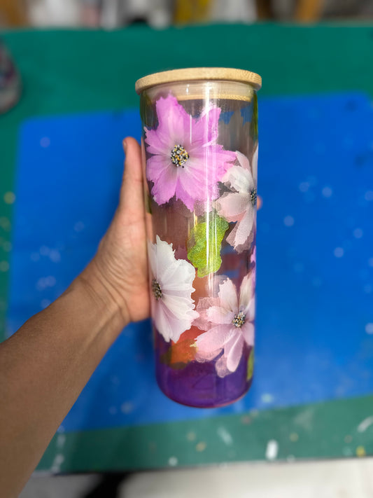 Hand painted Flower 20oz Glass Tumbler