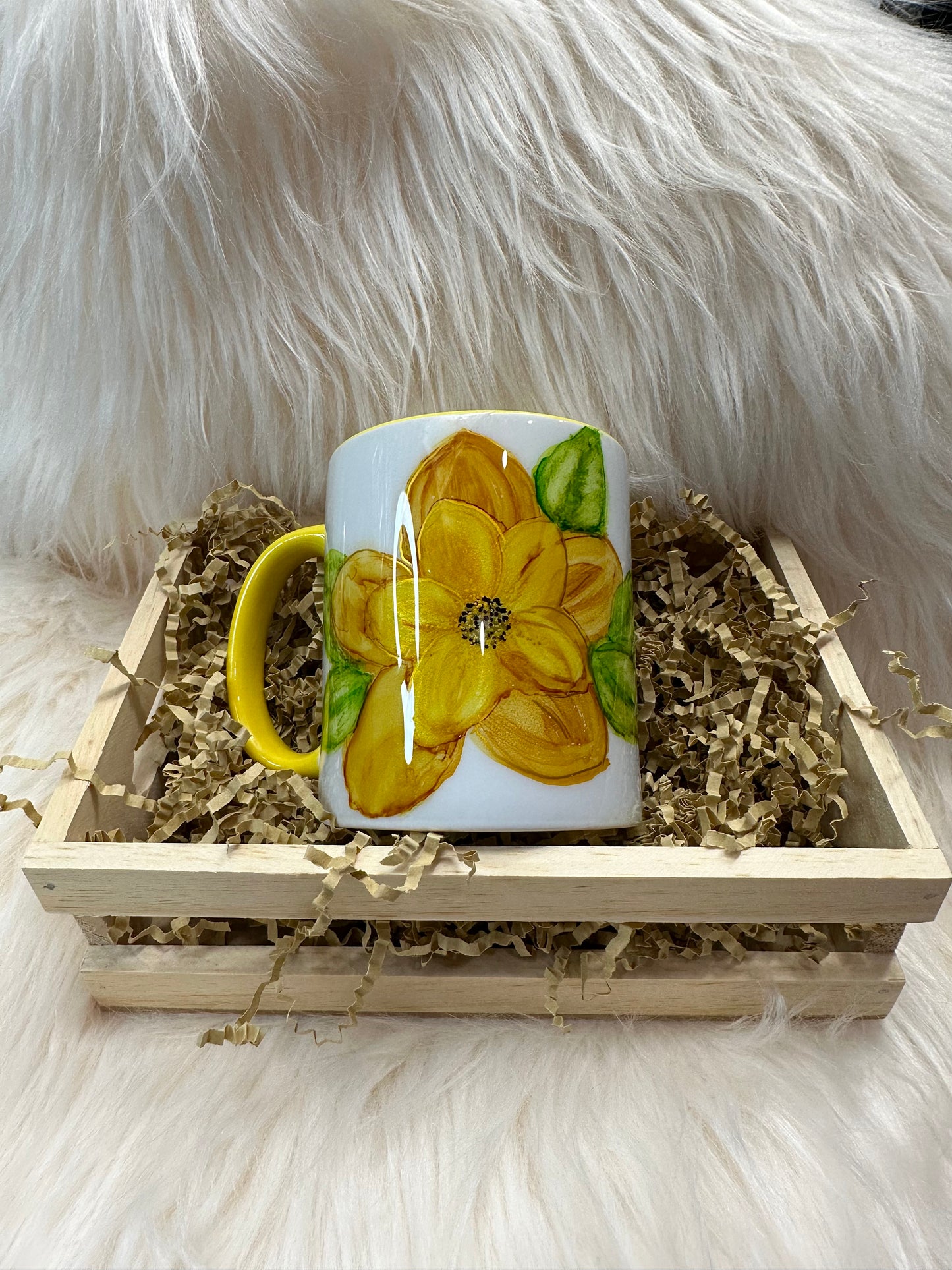 Hand Painted Yellow flower on Yellow Mug