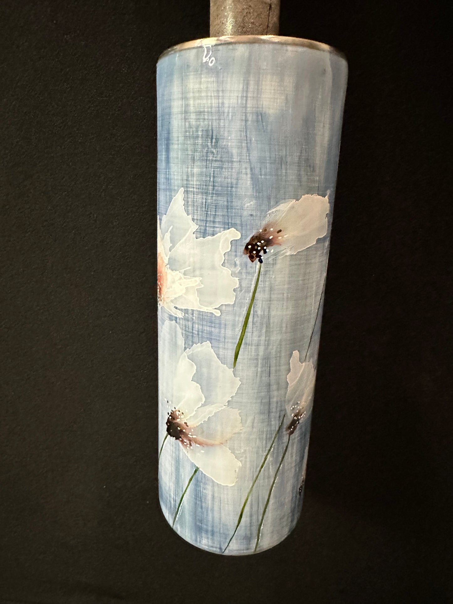 Hand painted White flowers in Denim blue base (Bee)