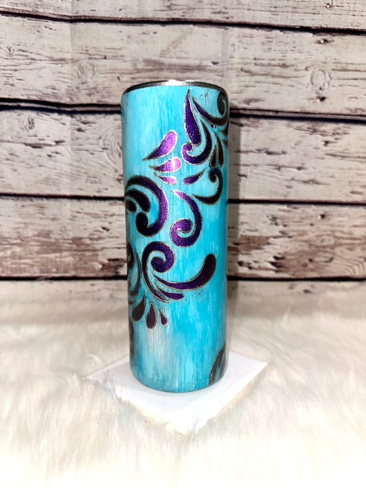 Wood grain Tooled RTS 20 oz Skinny Tumbler