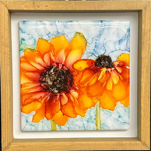 6 X 6 Sunflower Art on framed Tile