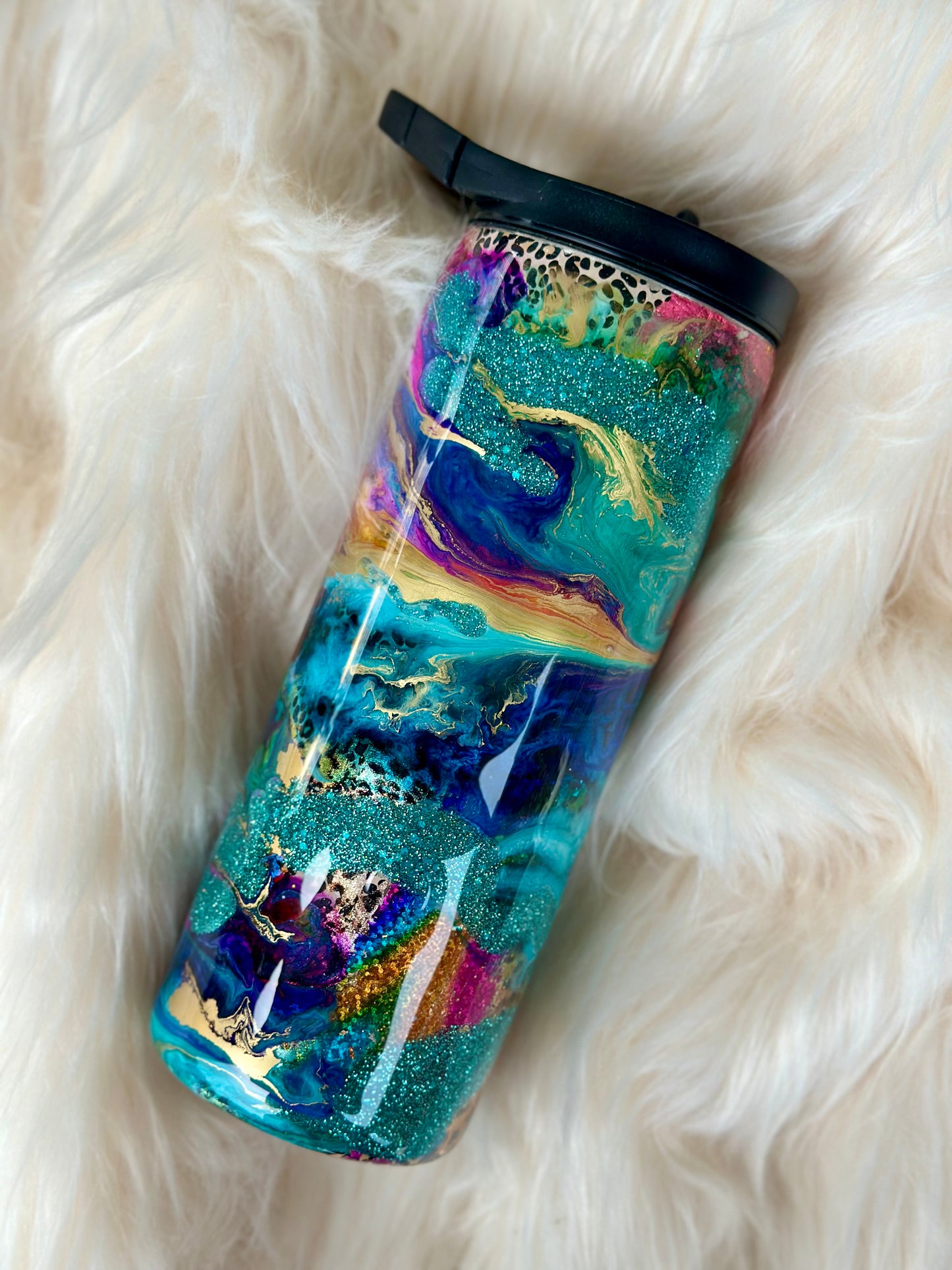 Leopard foil print with Colorful Swirls RTS 25 oz DUO Tumbler