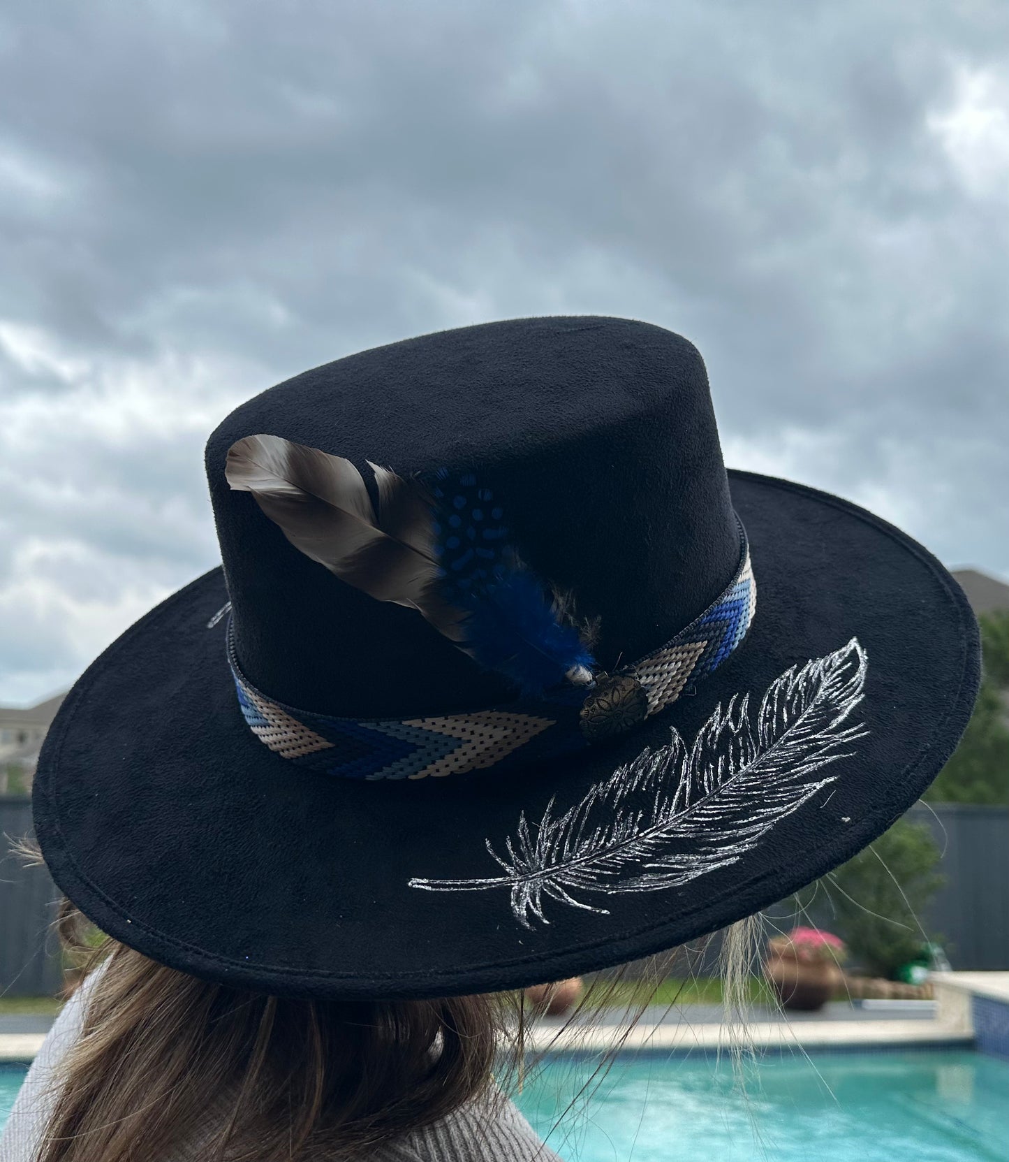 Black Silver Feathered Hat