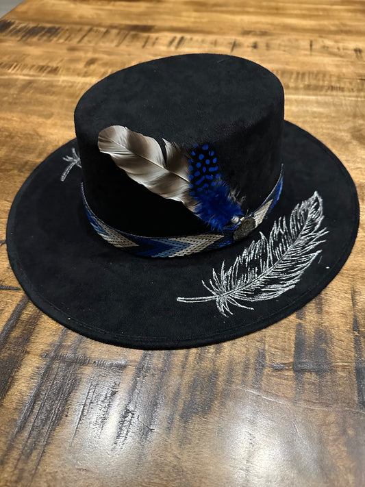 Black Silver Feathered Hat