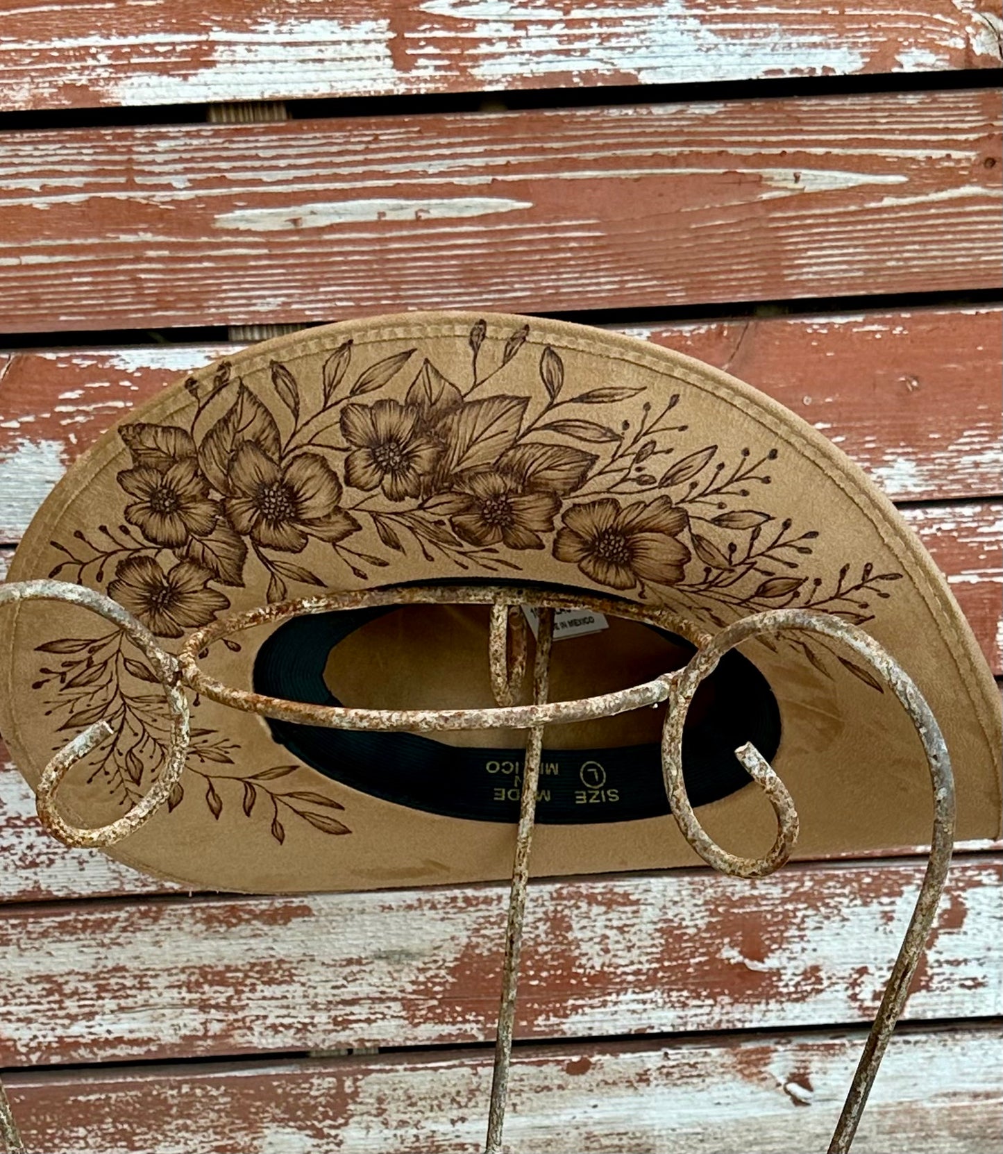 Tan Cowboy Hat with Floral Brim Bottom