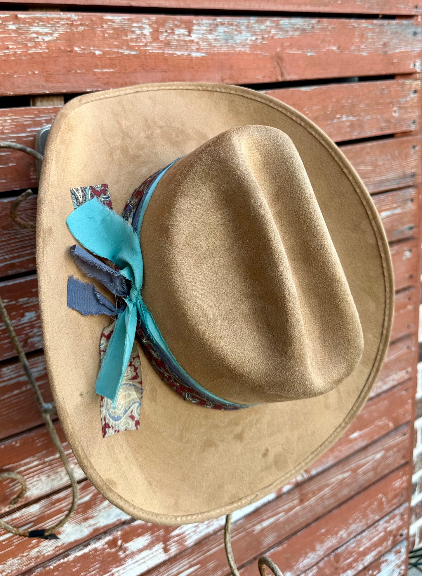 Tan Cowboy Hat with Floral Brim Bottom