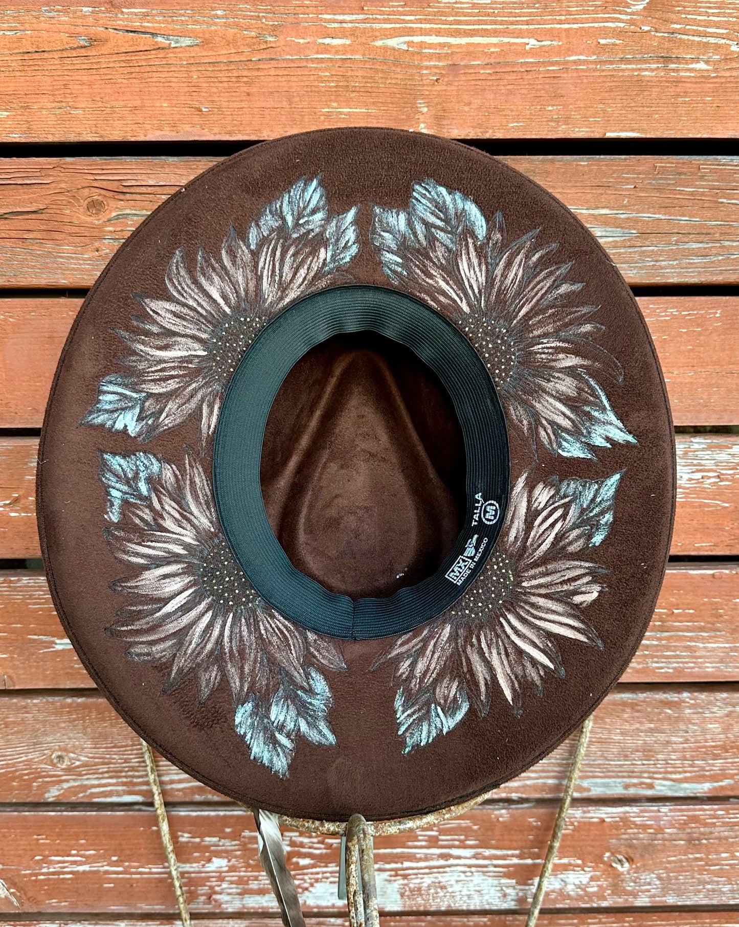 Hand Painted Brown Wide Brim Hat