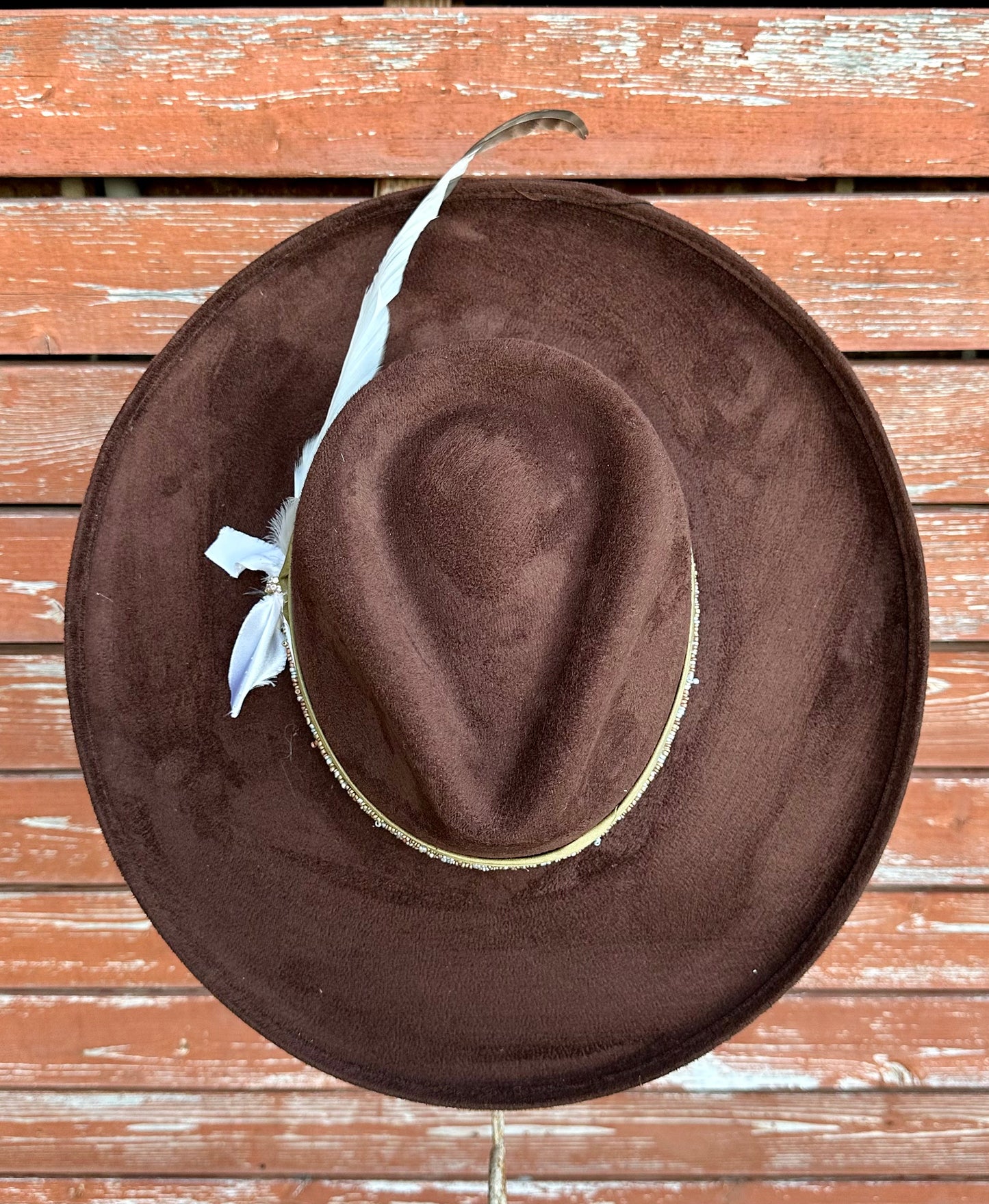 Hand Painted Brown Wide Brim Hat