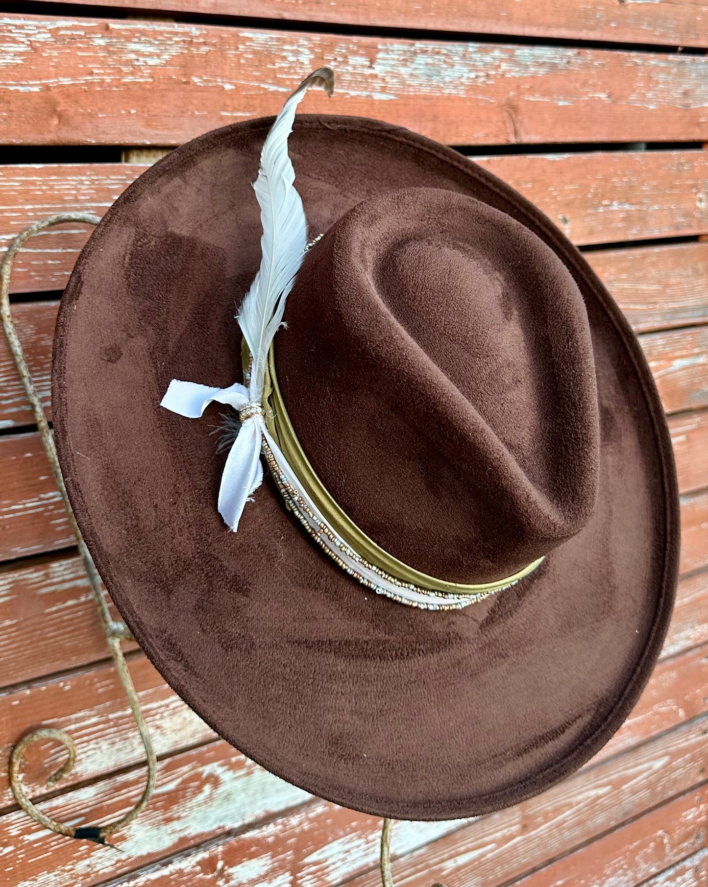 Hand Painted Brown Wide Brim Hat